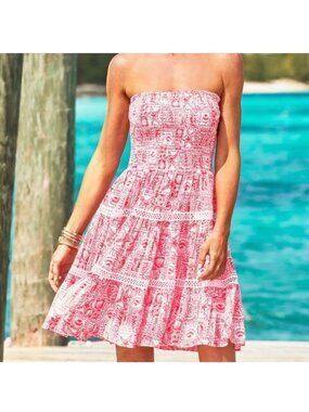 Lilly Pulitzer Mizner red (pink) L Strapless Smocked Tiered Mini Kelvina Dress